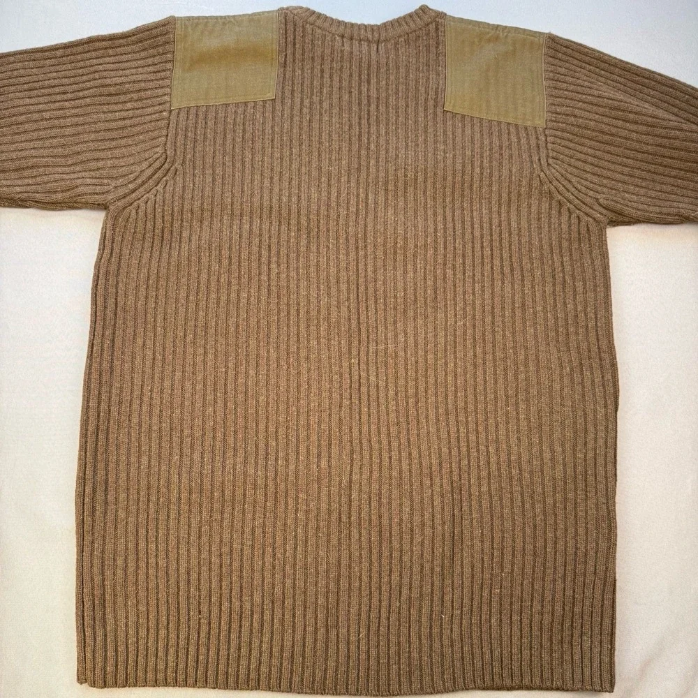 LL Bean Mens XL T Commando Brown Sweater Merino‎ Lambs Wool Elbow Patches